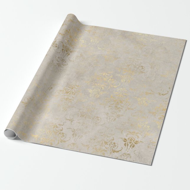 Papel De Regalo Vintage Grunge Ivory Damask (Desenrollado)
