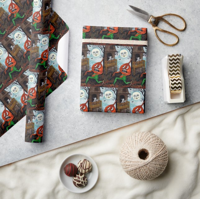 Papel De Regalo Vintage Halloween calabaza fiesta fantasma (Artesanía)