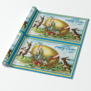 Papel De Regalo Vintage Happy Easter Bunny Rabbits Easter Eggs