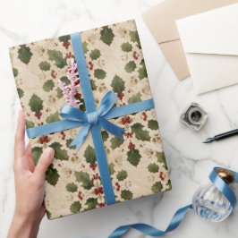 Papel De Regalo Vintage Holly Damask Pattern 