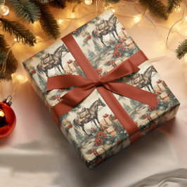 Papel De Regalo Vintage Horse Western Cowboy Navidades