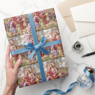 Papel De Regalo Vintage Jesus con niños