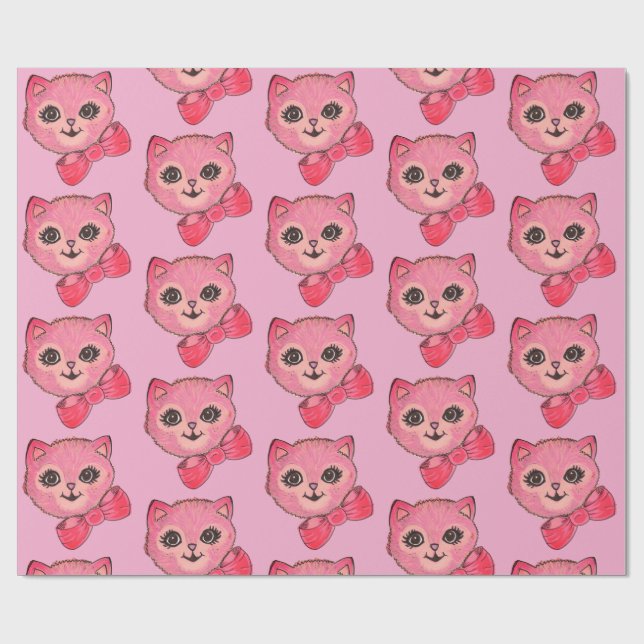 Papel De Regalo Vintage Kitty Pink Wrapping Paper (Superficie plana)