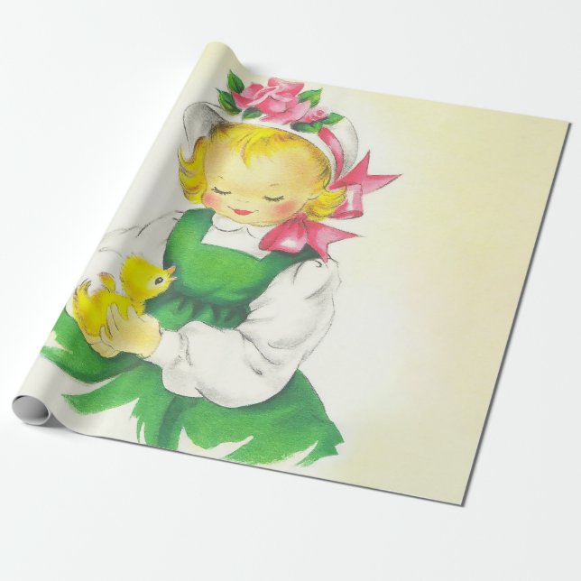 Papel De Regalo Vintage Little Girl Retro Cute (Desenrollado)