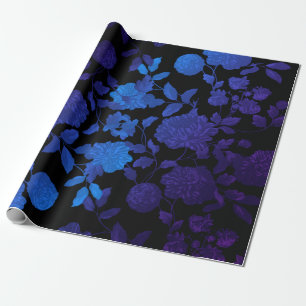 Papel De Regalo Vintage moderno azul púrpura negro de Ombre floral