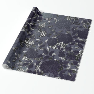 Papel De Regalo Vintage moderno blanco de plata negro Toile floral
