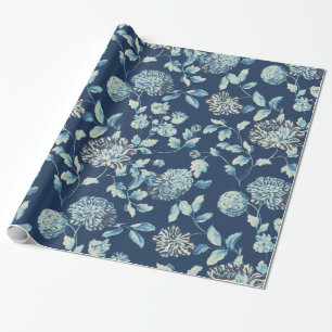 Papel De Regalo Vintage moderno Toile floral del Tansy azul de