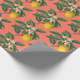 Papel De Regalo Vintage Naranja Blossom de limón botánico rojo