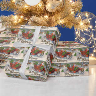 Papel De Regalo Vintage navidad conduciendo a Santa