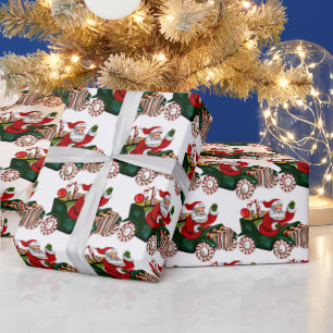 Papel De Regalo Vintage navidad conduciendo a Santa