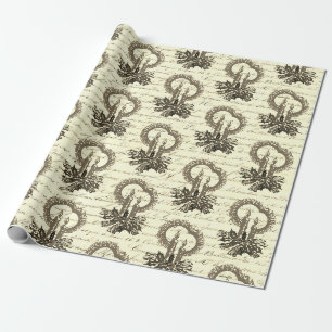 Papel De Regalo Vintage Navidad Dorado Beige Candle Holly Script
