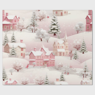 Papel De Regalo Vintage Navidad Rosa Village