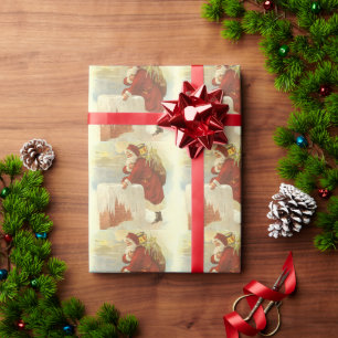 Papel De Regalo Vintage Navidad Victoriano Papá Noel en Chimney