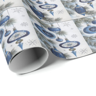 Papel De Regalo Vintage, Navidades, ornamentos de plata azul