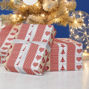Papel De Regalo Vintage, Navidades, Red Check, Country Hearts