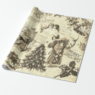 Papel De Regalo Vintage Navidades victorianos Música Santa Beige