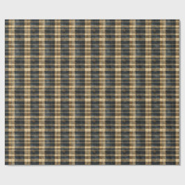 Papel De Regalo Vintage Navy and Tan Plaid with Rustic Texture
