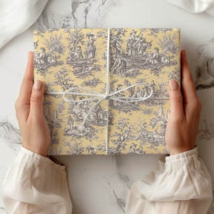 Papel De Regalo Vintage negro amarillo Toile campo francés