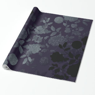Papel De Regalo Vintage negro púrpura azul Toile floral de la mora