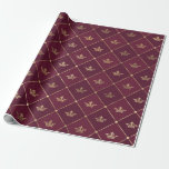 Papel De Regalo Vintage Paris Burgundy Red and Gold Crown<br><div class="desc">Papel de envoltura de borgoña y coronas doradas vintage de París.</div>