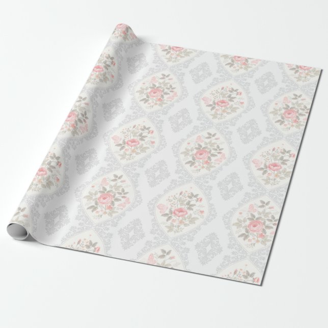 Papel De Regalo Vintage Pastel Floral (Desenrollado)