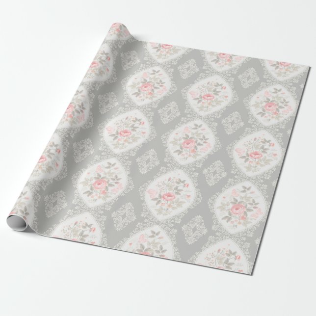 Papel De Regalo Vintage Pastel Floral (Desenrollado)