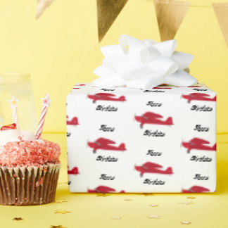 Papel De Regalo Vintage Red Airplane Happy Birday Wrapup Paper