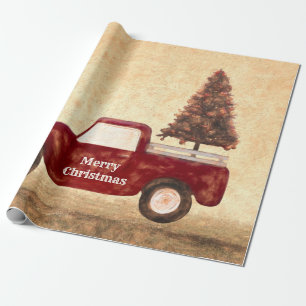Papel De Regalo Vintage Red Truck Christmas Tree Rustic Farmhouse