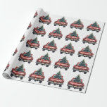 Papel De Regalo Vintage Red Truck Merry Christmas<br><div class="desc">Navidades temáticos de la vieja usanza con un camión rojo vintage con un árbol de Navidad con nieve y copos de nieve cayendo. La Feliz Navidad es editable.</div>