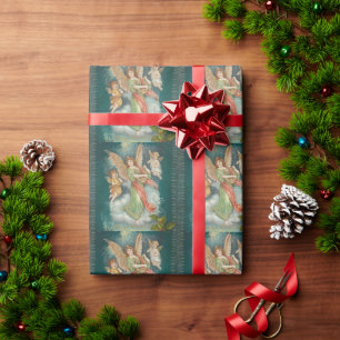 Papel De Regalo Vintage Retro Ángeles Navidad 