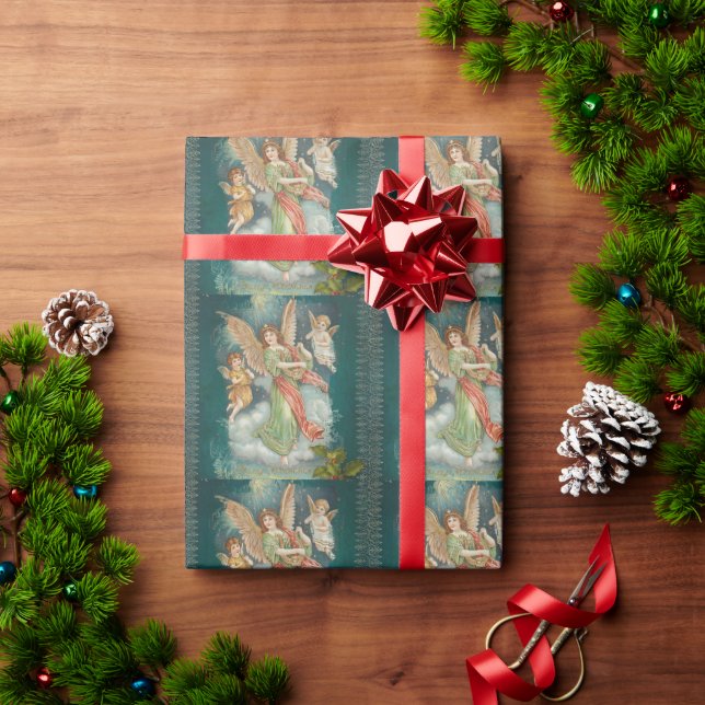 Papel De Regalo Vintage Retro Ángeles Navidad  (Regalo de vacaciones)