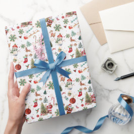Papel De Regalo Vintage Retro Festividad Navidades Rojos