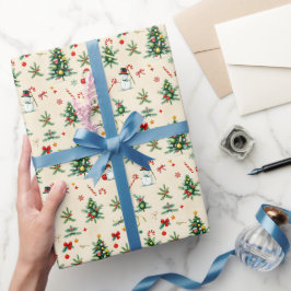 Papel De Regalo Vintage Retro Fiesta de Árbol de Navidad