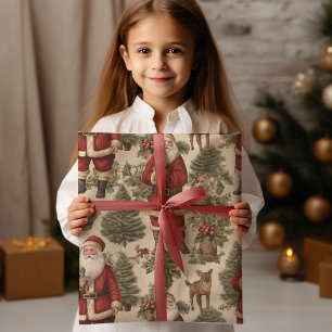 Papel De Regalo Vintage Retro Santa