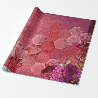 Papel De Regalo Vintage Romantic Bee Floral Burgundy Gold