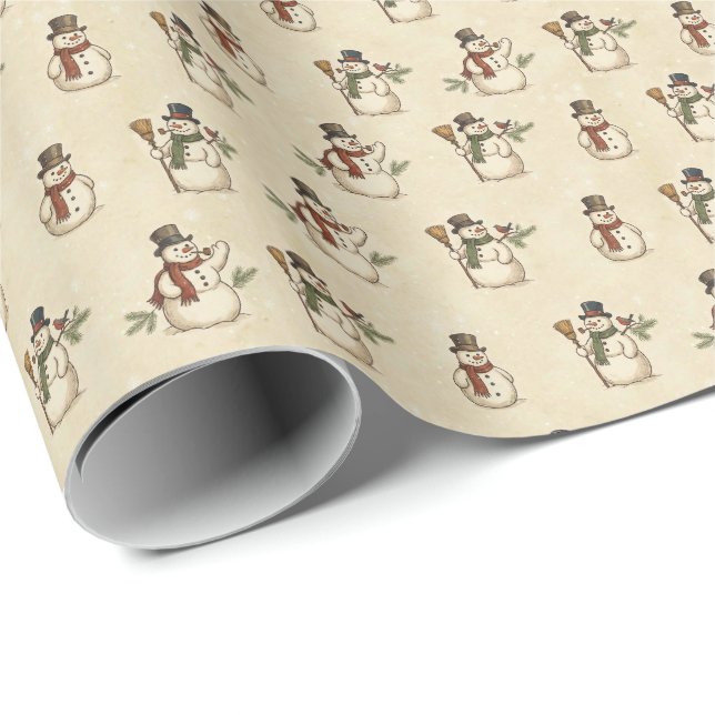 Papel De Regalo Vintage Rustic Snowman Wrapping Paper (Esquina del rollo)