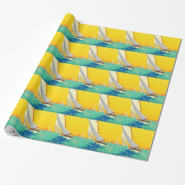 Papel De Regalo Vintage Sail Bots French Travel (Desenrollado)