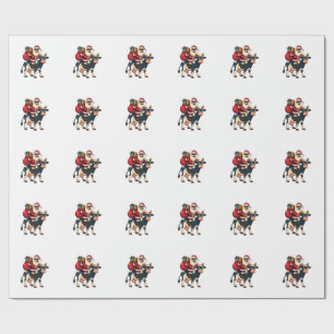 Papel De Regalo Vintage Santa Bigfoot montando vaca Navidad divert