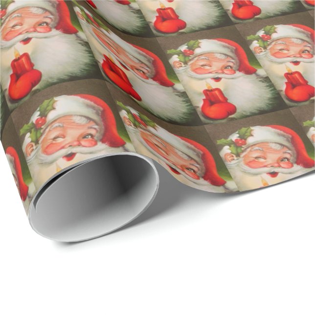 Papel De Regalo Vintage Santa Claus Red Candle (Esquina del rollo)