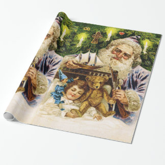Papel De Regalo Vintage Santa con el peluche y la nave