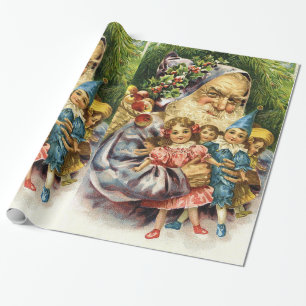 Papel De Regalo Vintage Santa con las muñecas