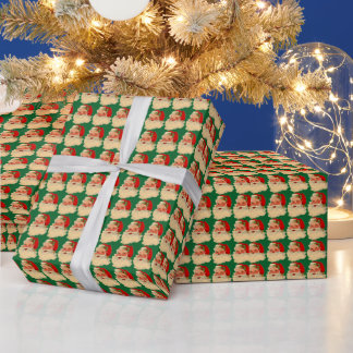 Papel De Regalo Vintage Santa Face ll Wraping Paper