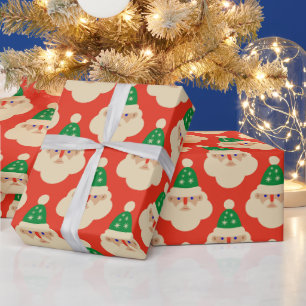 Papel De Regalo Vintage Santa Faces Red