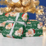 Papel De Regalo Vintage Santa Merry Christmas Name Navidades<br><div class="desc">Envoltura de regalo para Navidades con un Santa sonriente vintage!</div>