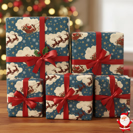 Papel De Regalo Vintage Santa & Reindeer Classic 1940s