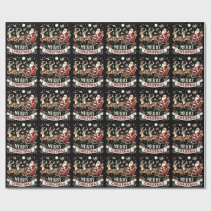 Papel De Regalo Vintage Santa & Reno Starry Night Navidad