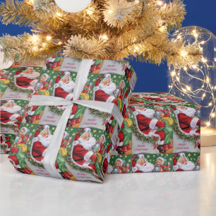 Papel De Regalo Vintage Santa y los niños envueltos de fiesta con