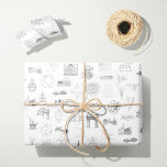 Papel De Regalo Vintage Science Illustrations Black White Pattern<br><div class="desc">Vintage black and white diagram and blueprint pattern. Image themes include science, mathematics, buildings and monuments, astronomy, and manufacturing. There is an antique car blueprint, an old eclipse diagram, and more. Makes a great addition to a birthday, Christmas, or other holiday gift, especially for those who love science and engineering...</div>