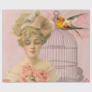 Papel De Regalo Vintage. Señora y Birdcage. del Victorian