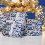 Papel De Regalo Vintage Simple Classic Cute Merry Christmas Town<br><div class="desc">Agradable diseño vintage,  azul-blanco,  "Olde World Navidades Village" (embaldosado).</div>
